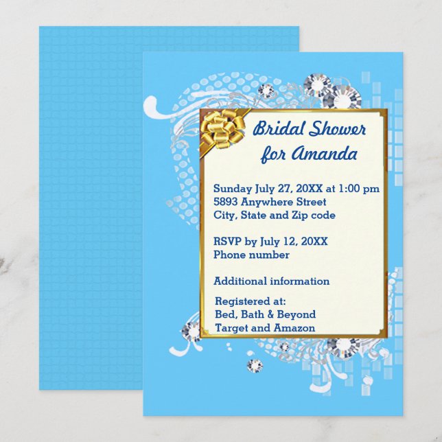 Invitación Fotograma azul y dorado e imagen de diamantes Duch (Anverso / Reverso)