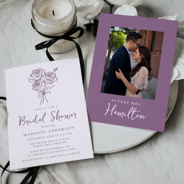 Invitación Fotograma de rosa morado dibujado a mano con ducha (Subido por el creador)