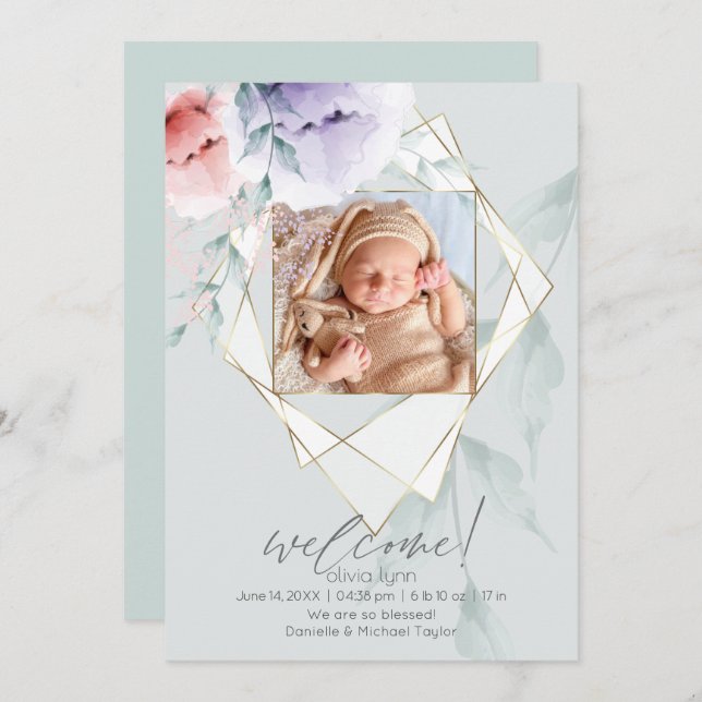 Invitación Fotograma dorado con coral y melocotones lac (Anverso / Reverso)