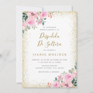 Invitación Fotograma dorado Floral rosa Ducha de novia españo