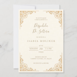 Invitación Fotograma dorado Ornato Español Ducha de Novias