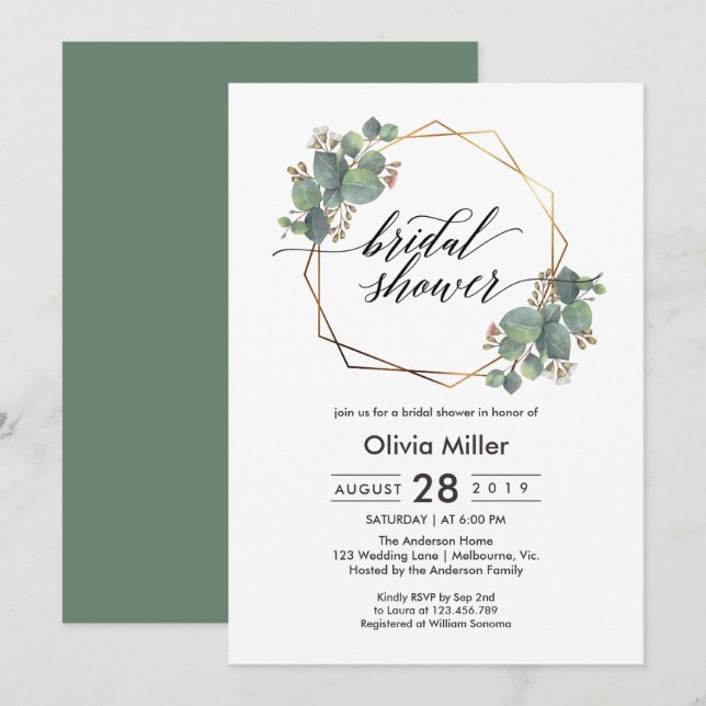 Invitación Fotograma geométrico Eucalyptus ducha de novia inv (Anverso / Reverso)