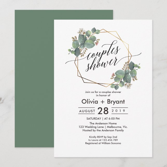 Invitación Fotograma geométrico Eucalyptus ducha de novia inv (Anverso / Reverso)