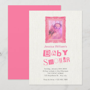 Invitación Fotograma rosa con foto de color rosa para la duch