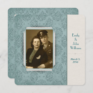 Invitación fotograma vintage purpurina damasco vintage