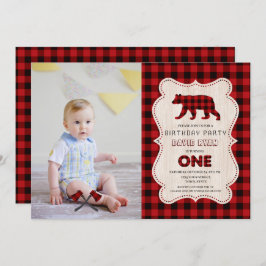 Invitación Fotomía Rustic Red Buffalo Lumberjack 1ST Cumpleañ