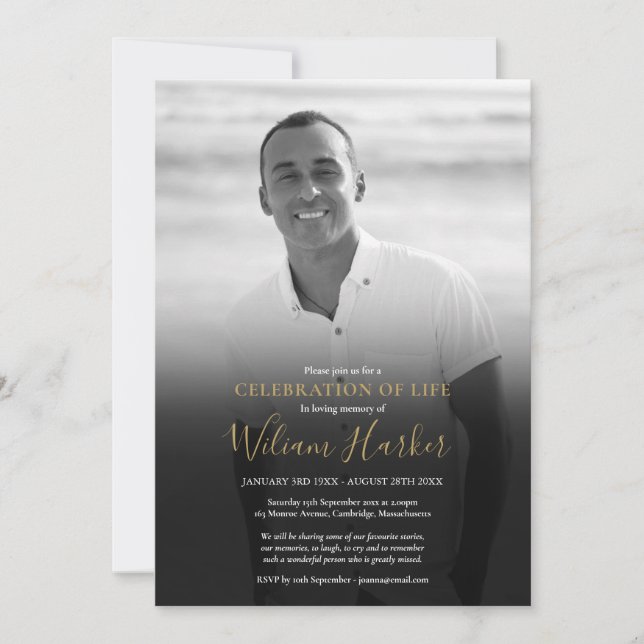 Invitación Fotomontaje blanco y negro sobre el funeral de la  (Anverso)