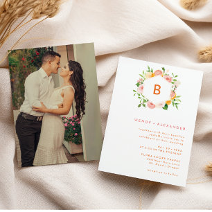 Invitación Fotomontaje de boda con monograma de acuarela de c
