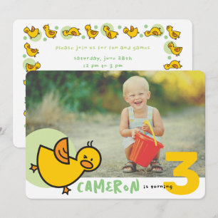 Invitación Fotomontaje de Cumpleaños de Niña Verde con Patos 