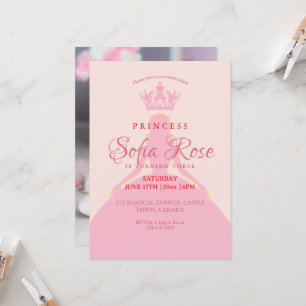 Invitación Fotomontaje de la princesa Crown Rubor Pink Girly