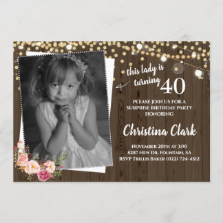 Invitación Fotomontaje de Personalizado de Madera Rústica Fem