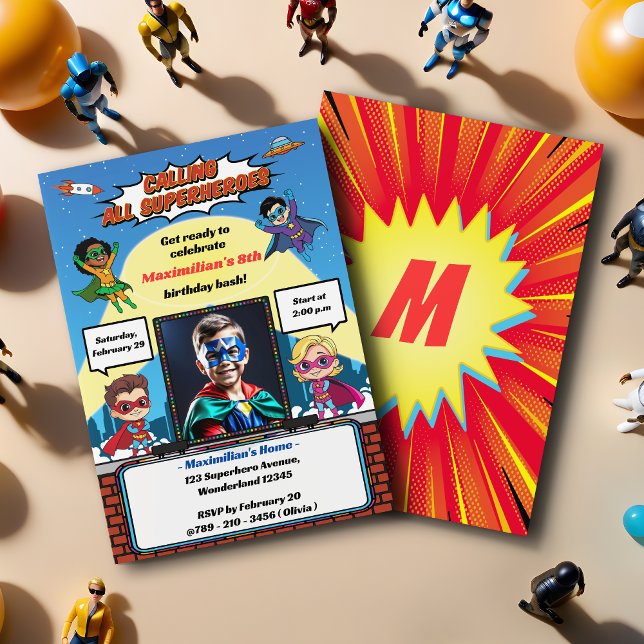 Invitación Fotomontaje de Personalizado de superhéroes modern (Subido por el creador)