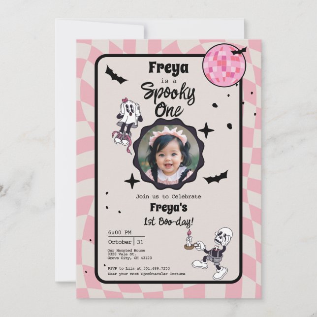 Invitación Fotomontaje de primer cumpleaños de Halloween (Anverso)