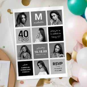 Invitación Fotomontaje en blanco y negro 40 cumpleaños