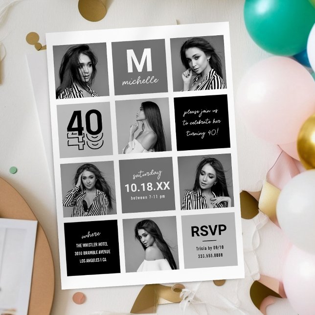 Invitación Fotomontaje en blanco y negro 40 cumpleaños (Subido por el creador)