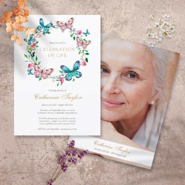 Invitación Fotomontaje floral de mariposa en el funeral de la (Subido por el creador)