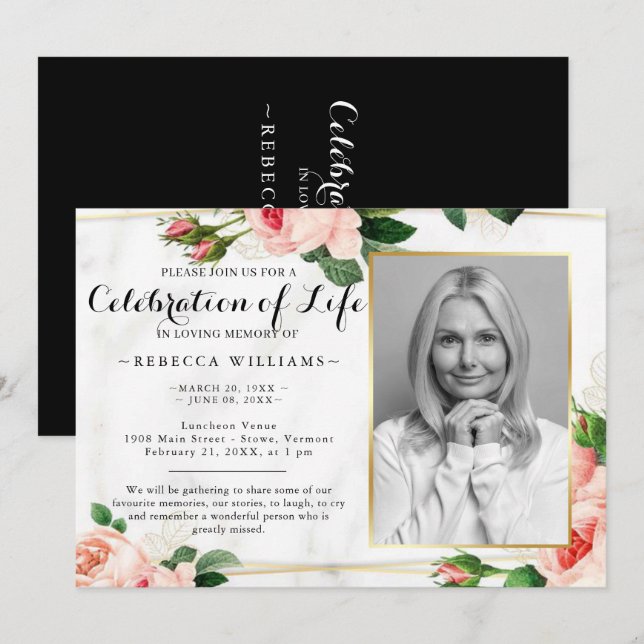 Invitación Fotomontaje floral de Rubor Rosy moderno Celebraci (Anverso / Reverso)