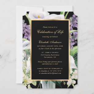 Invitación Fotomontaje floral morado blanco para celebrar la 