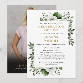 Invitación Fotomontaje Floral Verde Del Funeral De La Vida