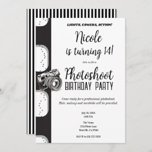 Invitación Fotomontaje fotográfico blanco negro Fiesta de cum