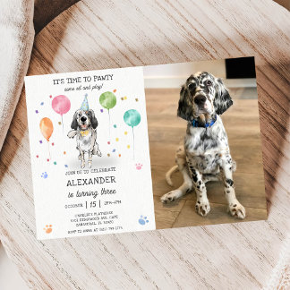 Invitación Fotos azules de cumpleaños de perro travieso inglé