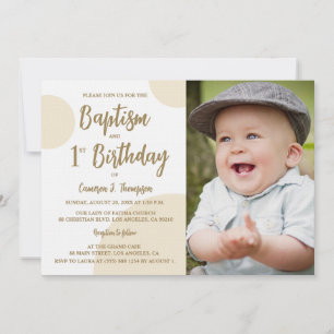 Invitación Fotos Bautizo Cumpleaños Neutral Beige Personaliza