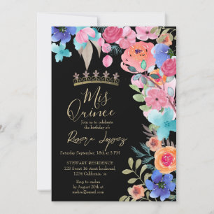 Invitación Fotos color de agua floral de verano rosa Quincean