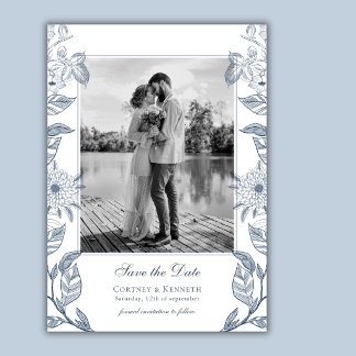 Invitación Fotos con monograma para guardar la fecha de boda