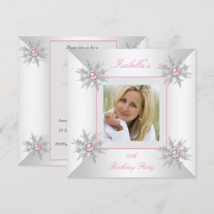 Invitación Fotos Copos de Nieve Rosados Fiesta de Invierno Má