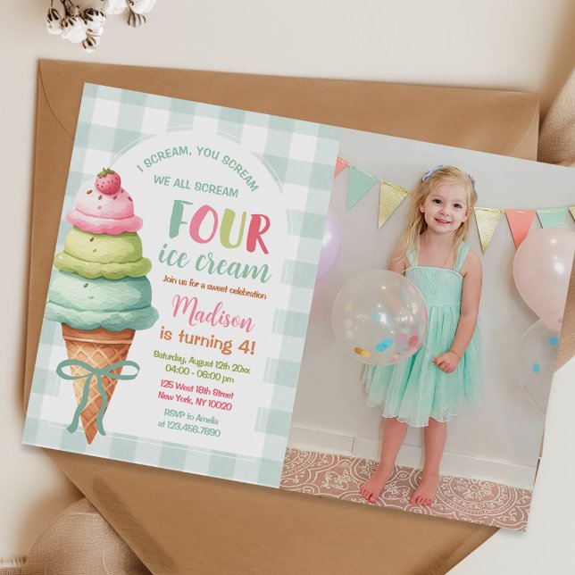 Invitación Fotos Cumpleaños 4 Bow We Scream Four Ice Cream (Subido por el creador)