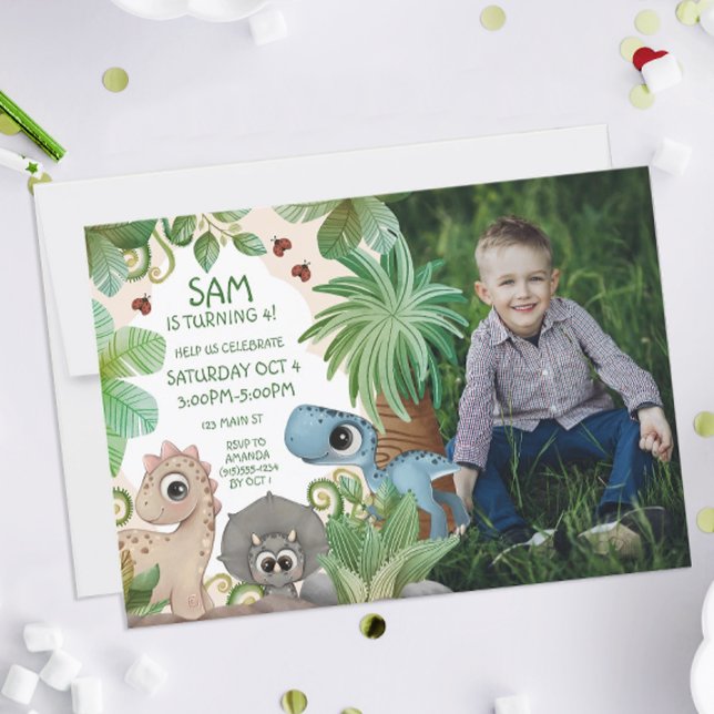 Invitación Fotos cumpleaños de los niños de dinosaurios (Dinosaur Birthday Party Photo Invitations)