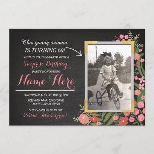Invitación Fotos Cumpleaños Vintage Floral Invitan a cualquie
