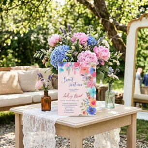 Invitación Fotos de acuarela floral de verano rosa Dulces 16 