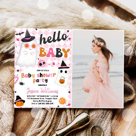 Invitación Fotos de Baby Shower de Halloween Rosa