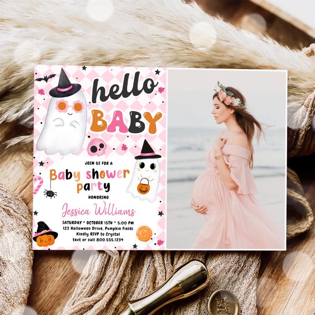 Invitación Fotos de Baby Shower de Halloween Rosa (Subido por el creador)
