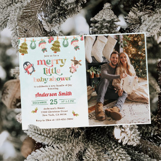 Invitación Fotos de Baby Shower de invierno de Merry Little N