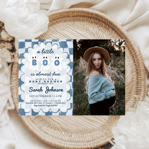 Invitación Fotos de Baby Shower de Little Boo Is Due en Azul 