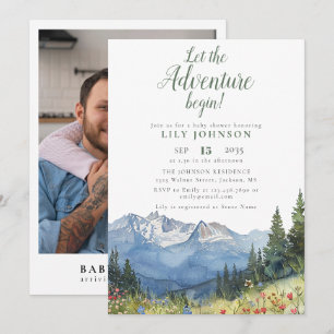 Invitación Fotos de baby shower de montaña: que comience la a