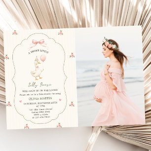 Invitación Fotos de Baby Shower de Niña con Pato Tonto y Lazo