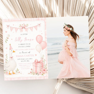 Invitación Fotos de Baby Shower de Niña Silvestre Rosa Elegan