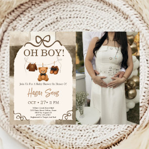 Invitación Fotos de Baby Shower de Oh Boy Teddy Bear Beige Gi