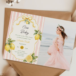 Invitación Fotos de Baldosas Rosadas Ciao Baby y Ducha de Beb