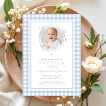 Fotos de Bautizo de Niño con Lazo de Gingham Azul