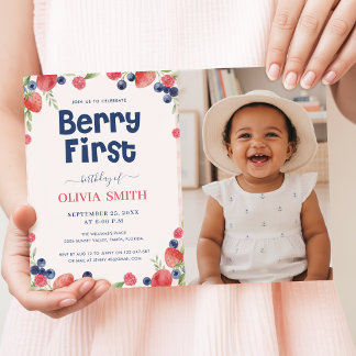 Invitación Fotos de bebé con frutas en acuarela para el prime