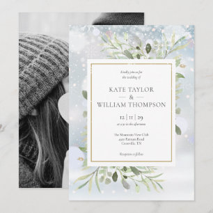 Invitación Fotos de boda de invierno con primeros copos de ni