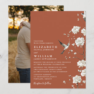 Invitación Fotos de boda de jardín floral de terracota chines