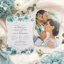 Invitación Fotos de boda de pareja con flores silvestres blan