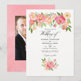Invitación Fotos de boda de peonías acuarela rosa pastel