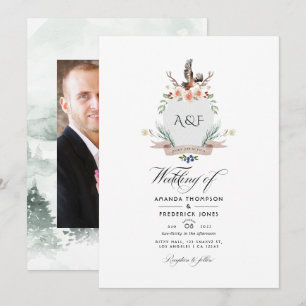 Invitación Fotos de boda de Wild Woodland Laurel Crest
