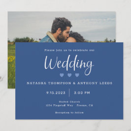 Invitación Fotos de Bodas con Corazones Azules